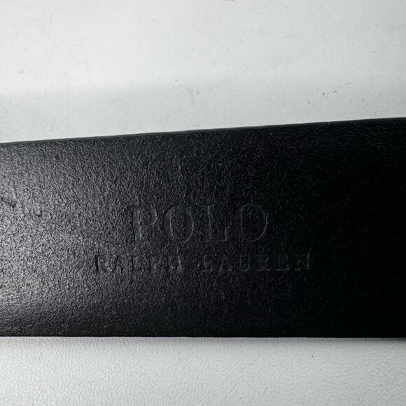 Vtg Polo Ralph Lauren Leather Belt Black Size 38 Silver Black - Picture 4 of 8
